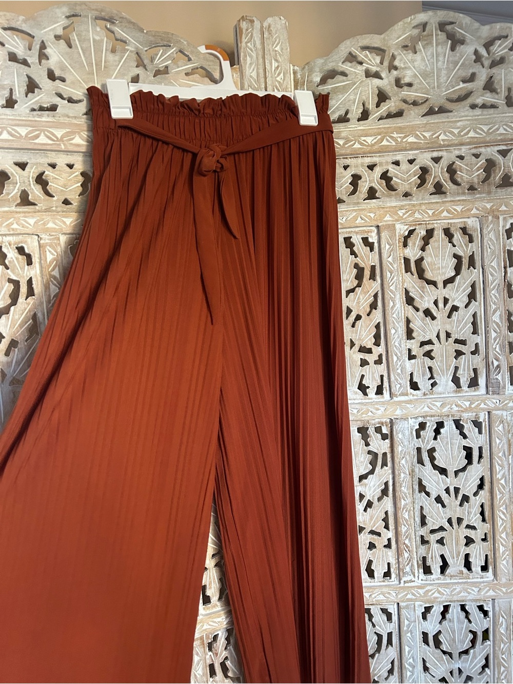 Forever 21 Wide-Leg Pleated Pants with Tie Waist - Burnt Orange - Picture 3 of 3